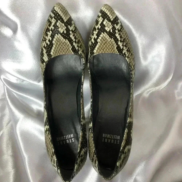 Stuart Weitzman Women’s Python Embossed Leather Platforms Heels Pumps Si… - Picture 4 of 8